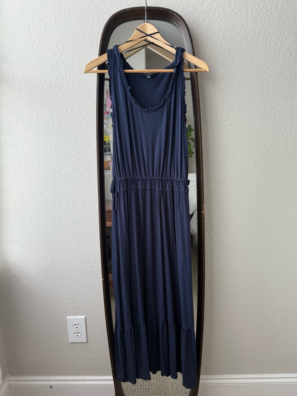 Lucky Brand Navy Midi Dress Sleeveless Drawstring Waist Ruffle Hem Size M